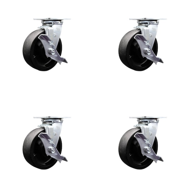 Tool Box Caster Wheel Set 6'' Glass Filled Nylon Swivel Casters, 4PK